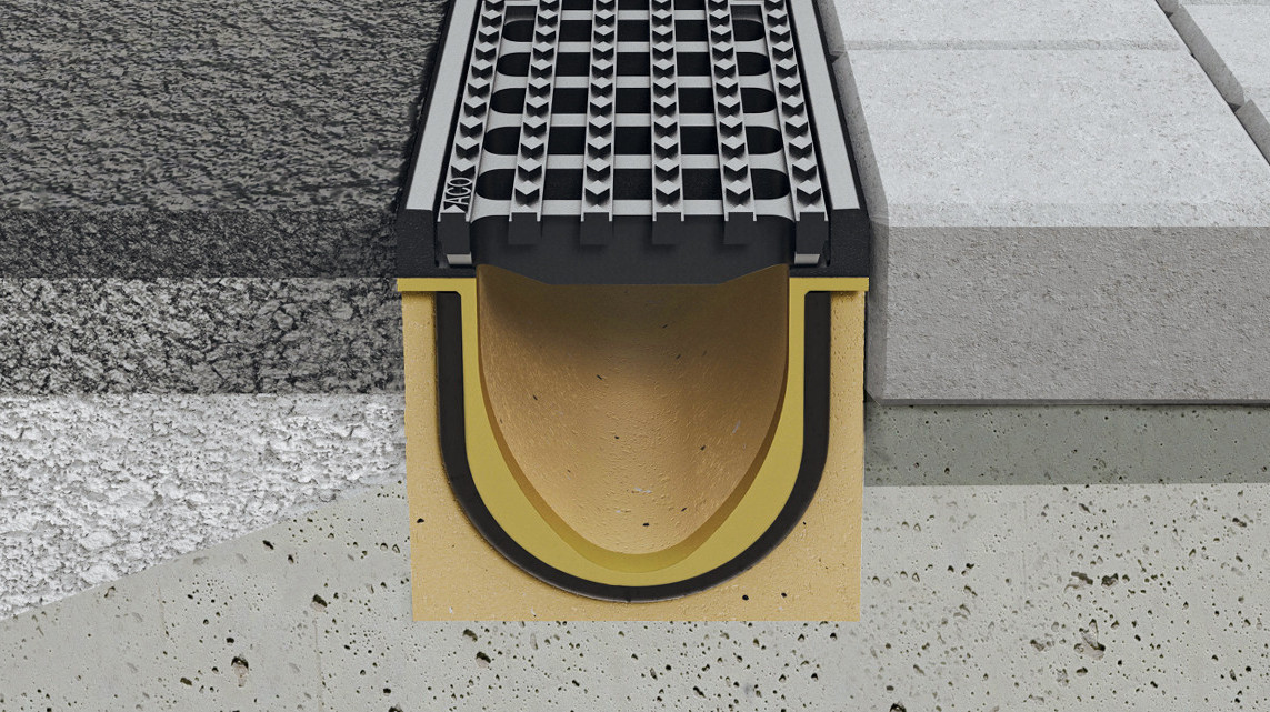 Le PowerDrain Seal in peut être placé comme caniveau de type I, et un enrobage en béton complet n’est donc pas indispensable.
