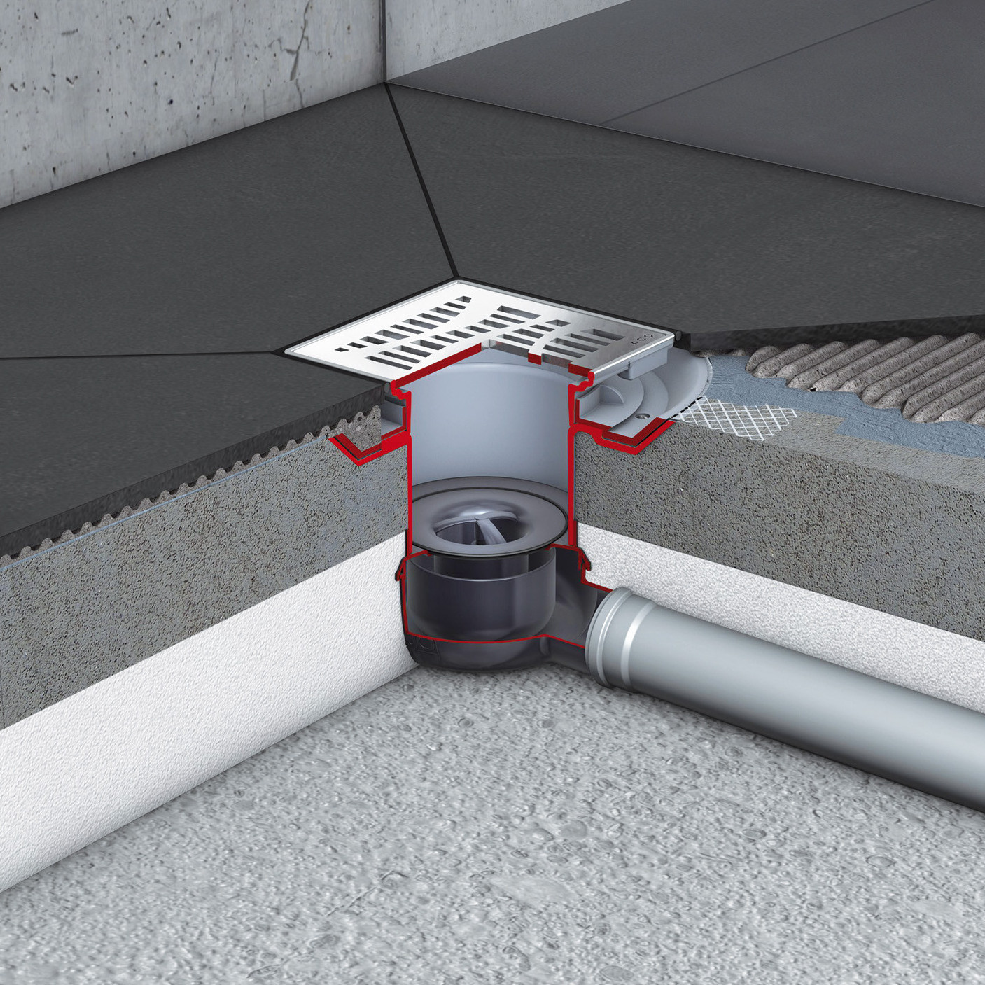 Siphon de sol en matière synthétique pour les locaux sanitaires.