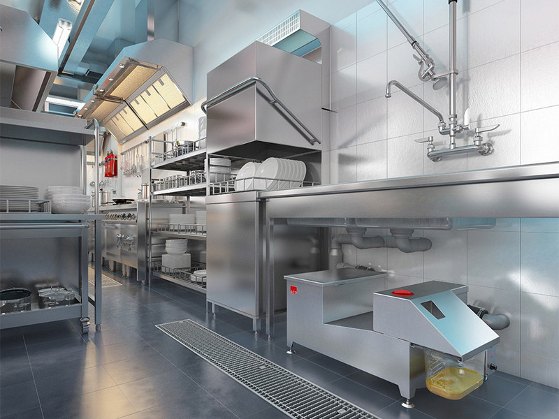 Grootkeuken met ACO Grease capture compacte vetafscheider