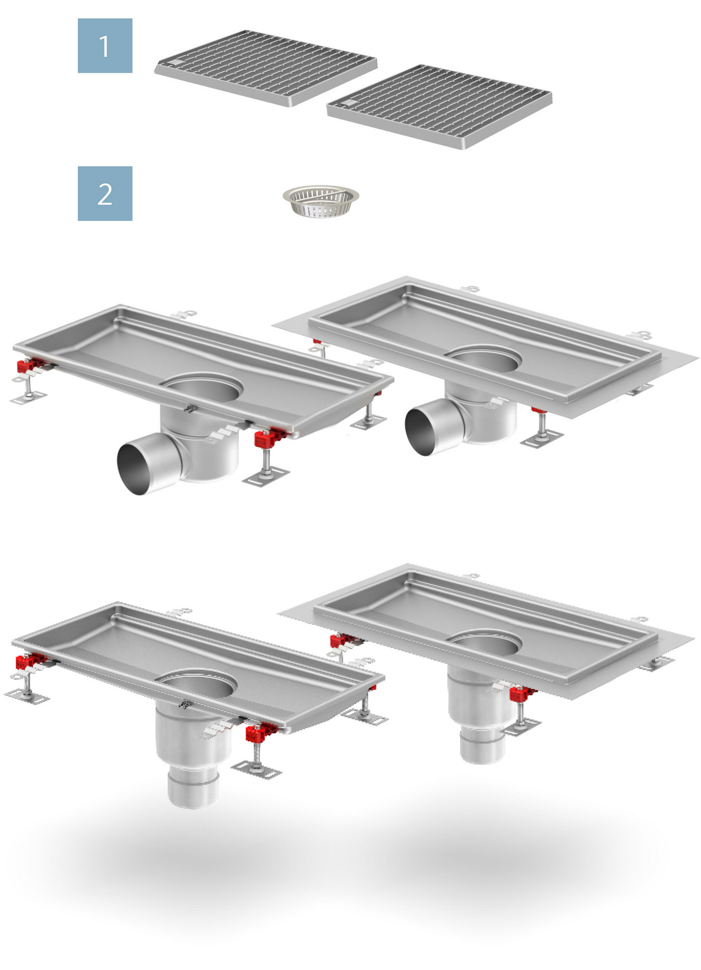 Caniveaux à grille hygiéniques en une pièce