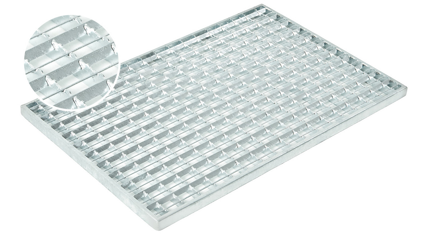 Grille V en acier galvanisé avec surface à l’aspect fermé,  antidérapante R12