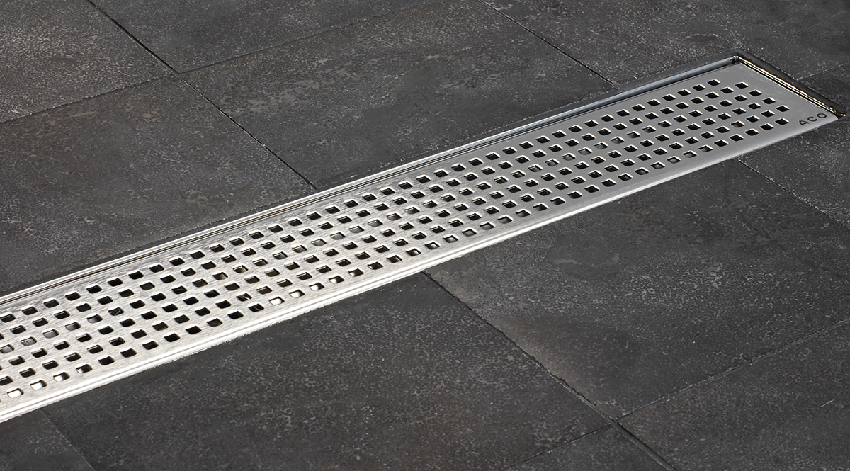 Caniveau de douche ACO ShowerDrain Public avec grille Quadrato