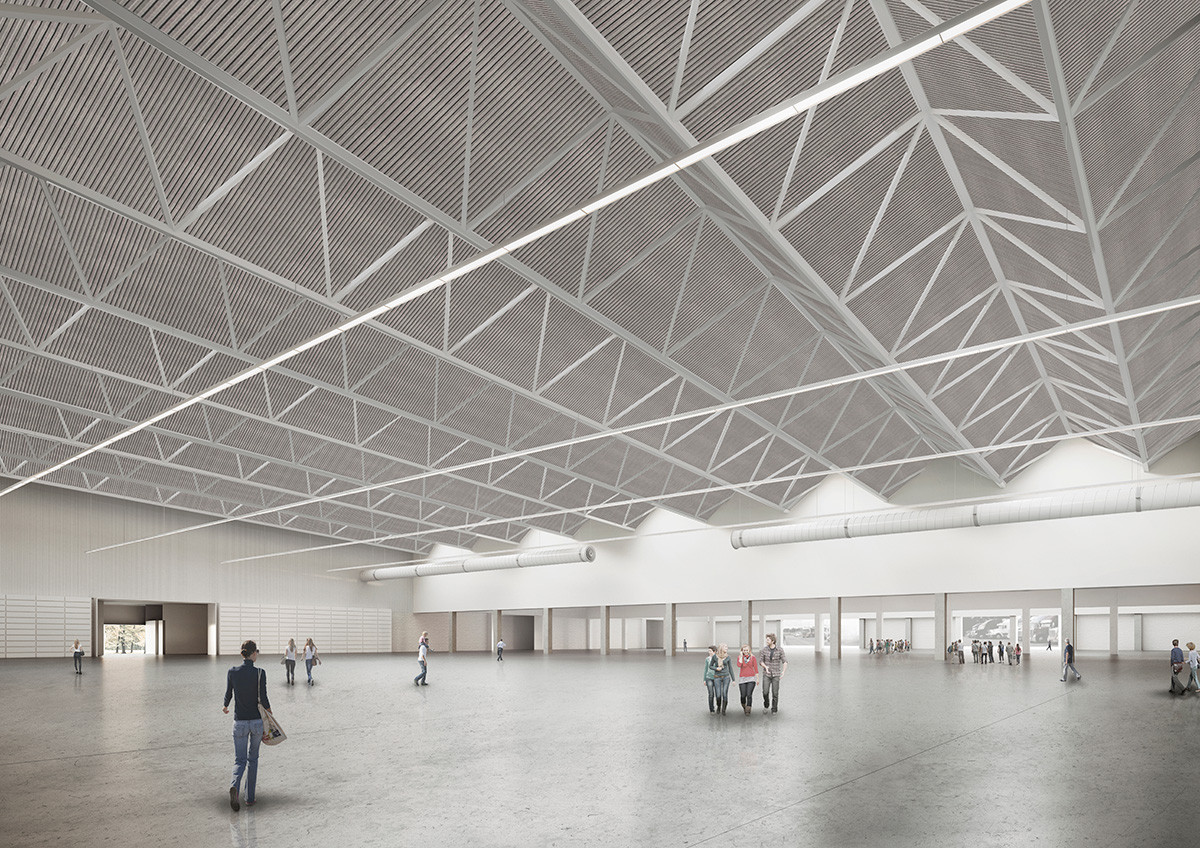 Représentation en 3D de l'intérieur du nouveau bâtiment des Halles des Foires de Liège